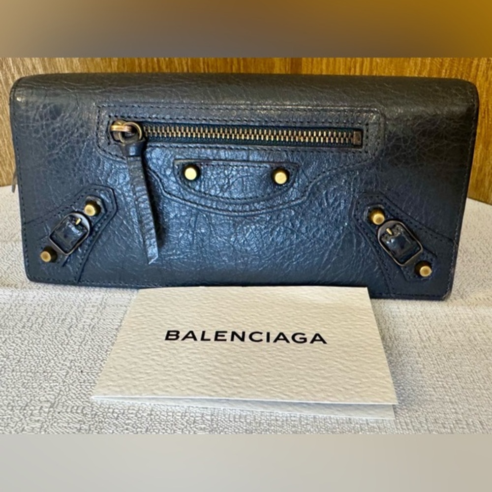 Balenciaga Black Leather Zip-Around Wallet with Studded Details
